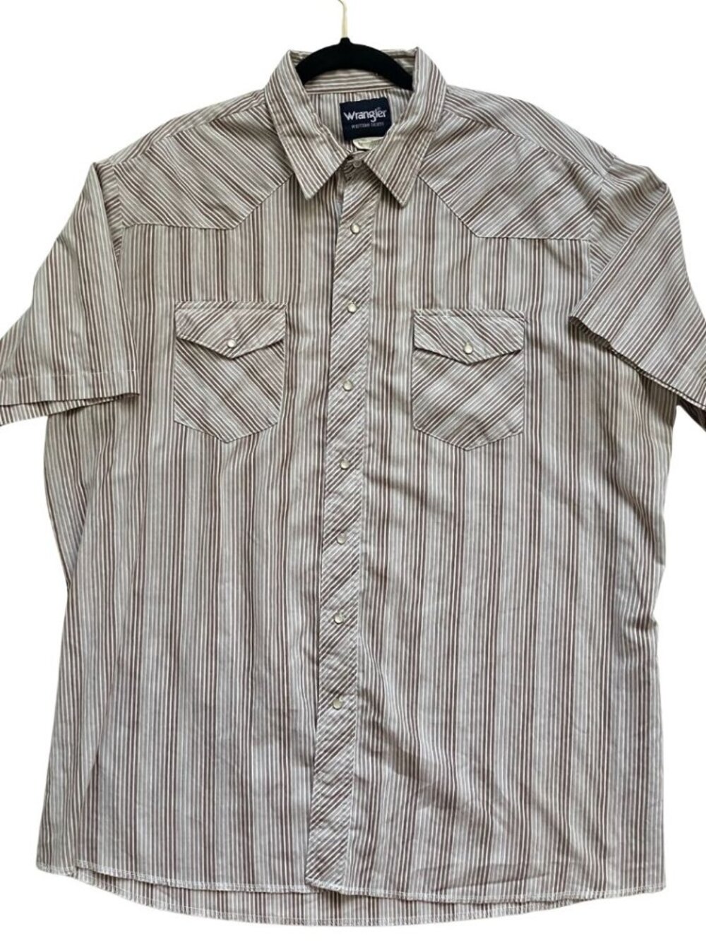 Wrangler Western Men's Short Sleeve Pearl Snap Button Up Tan Stripe Shirt 2XT